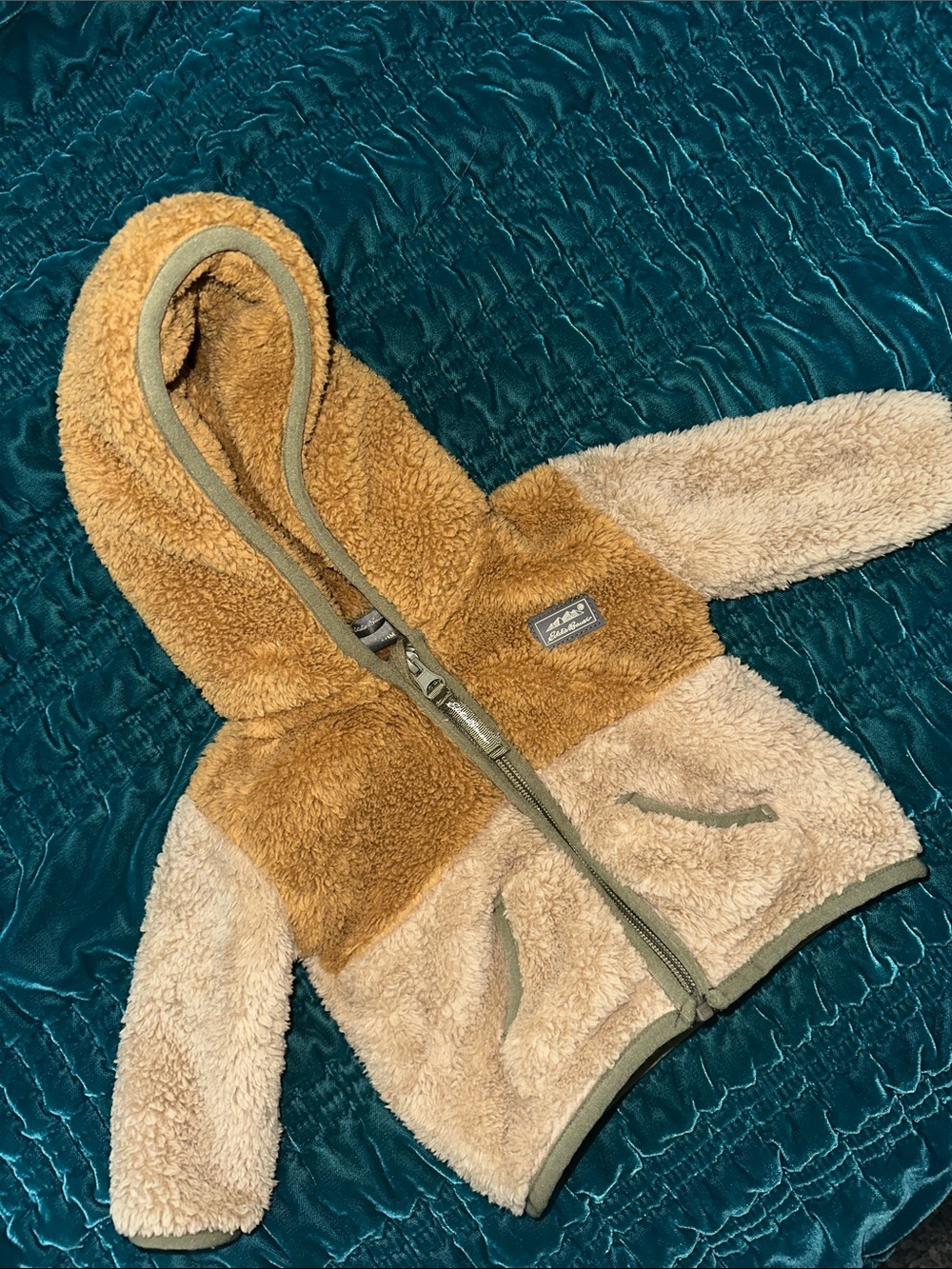 Eddie Bauer Kids Two-Tone Sherpa Hoodie in Tan & Cream